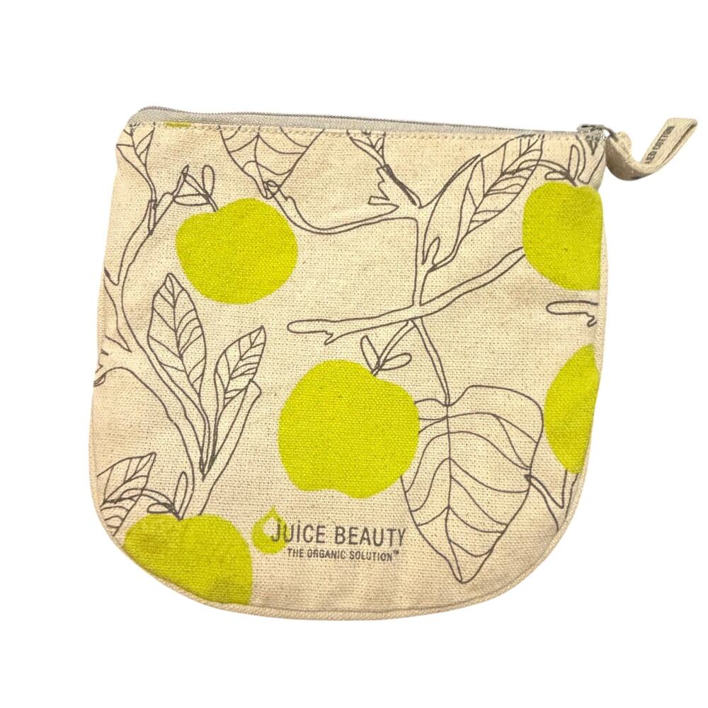 NWT Juice Beauty zip up small makeup bag natural canvas lightweight cute